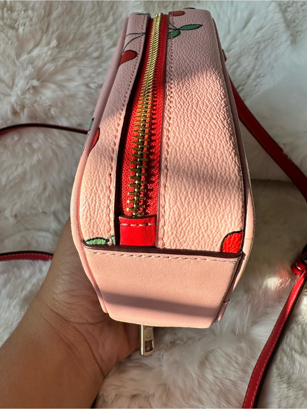 Coach Pink Cherry Crossbody Phone Pouch with Red Strap - Picture 10 of 11